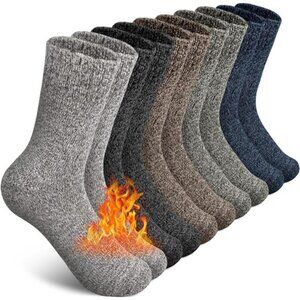 5 Pairs Men's Wool Socks Thick Warm Winter Soft & Casual Crew Socks